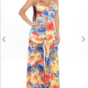 Fashion Nova wide leg floral jumpsuit